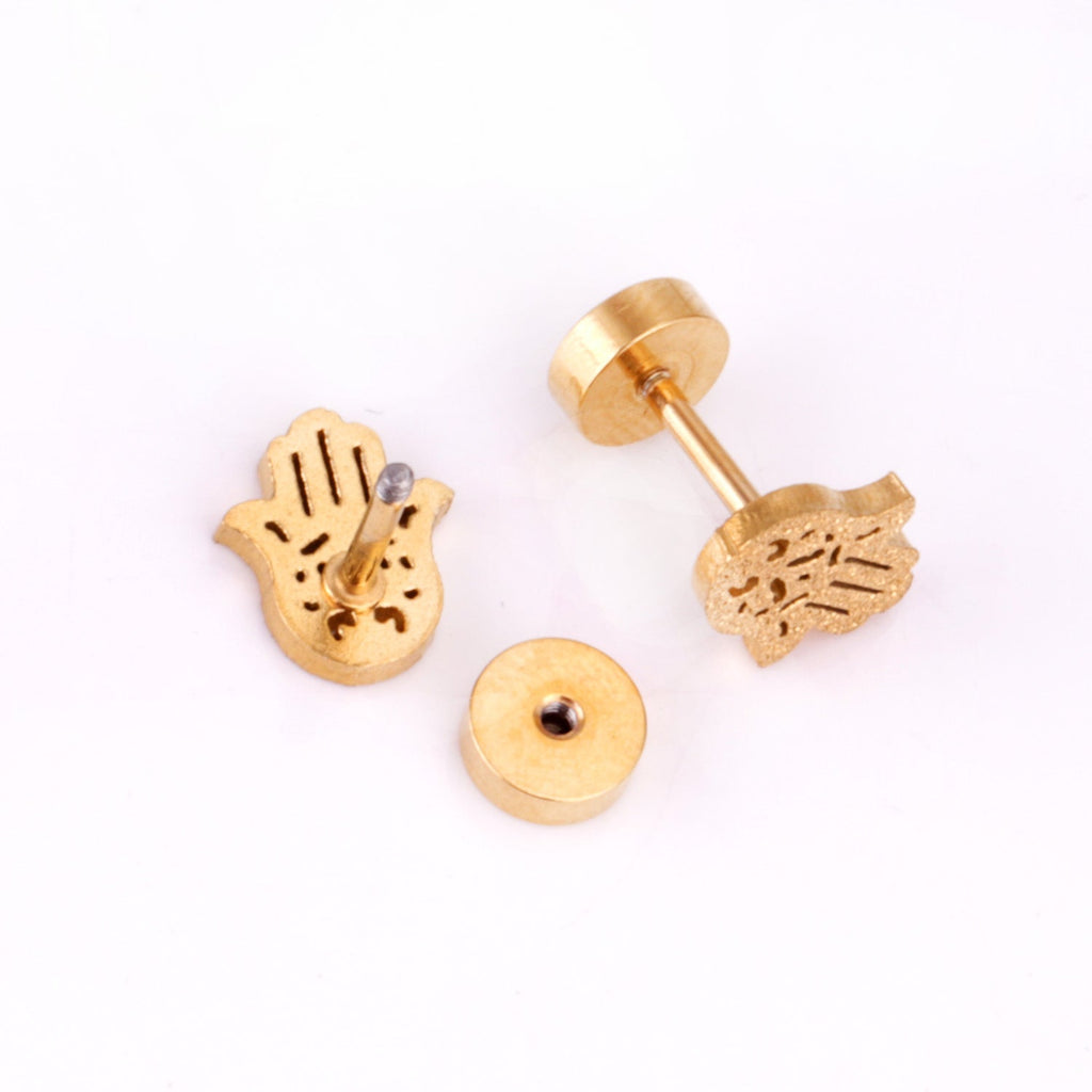 Cora Hamsa Hand Flat Back Studs -Gold