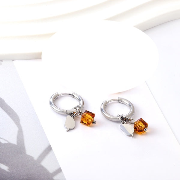 Elle Amber Orange Hoops | Waterproof Waterproof Silver