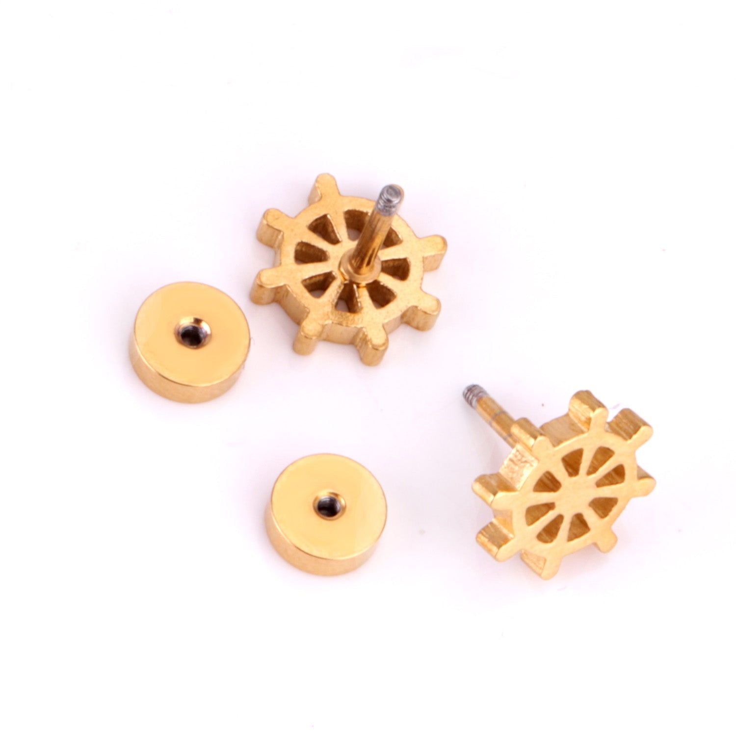 Daiane Nautical Wheel	Flat Back Studs -Gold