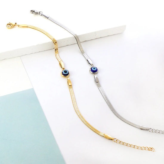 Freya Evil Eye Chain Bracelet | Waterproof Silver Steel