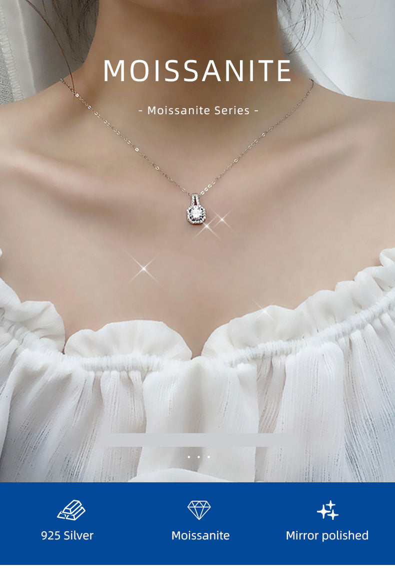 1 carat Radiant Cut Moissanite Pendant In A Paved Halo Setting with Chain in Platinum Overlay Sterling Silver GRA Certified