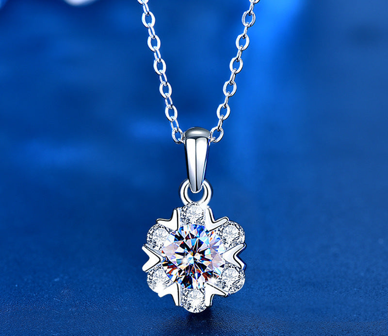 Elegant 1 Carat Radiant Cut Moissanite Embraced by Six Stones Pendant with Chain in Platinum Overlay Sterling Silver, GRA Certified