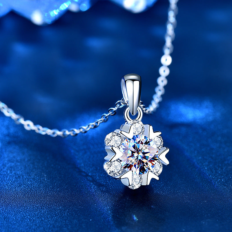 Elegant 1 Carat Radiant Cut Moissanite Embraced by Six Stones Pendant with Chain in Platinum Overlay Sterling Silver, GRA Certified