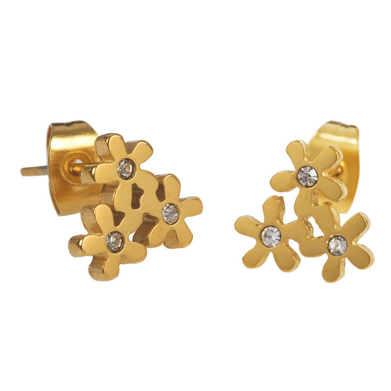Angelina Triple Bloom Studs | Waterproof 18k Gold & Silver