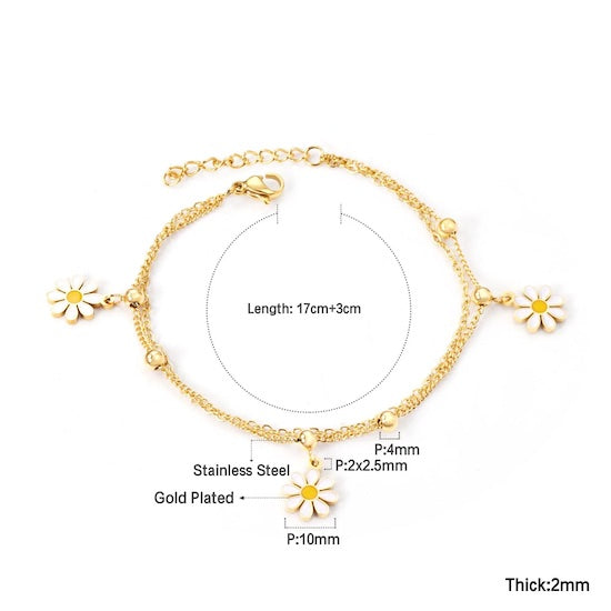 Helena daisy charms Bracelet | Waterproof 18K Gold