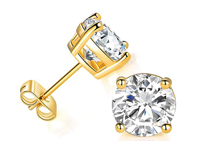 1 Carat Moissanite Stud Earrings in Four-Prong Bull Head Setting, in 18K Gold Overlay Sterling Silver