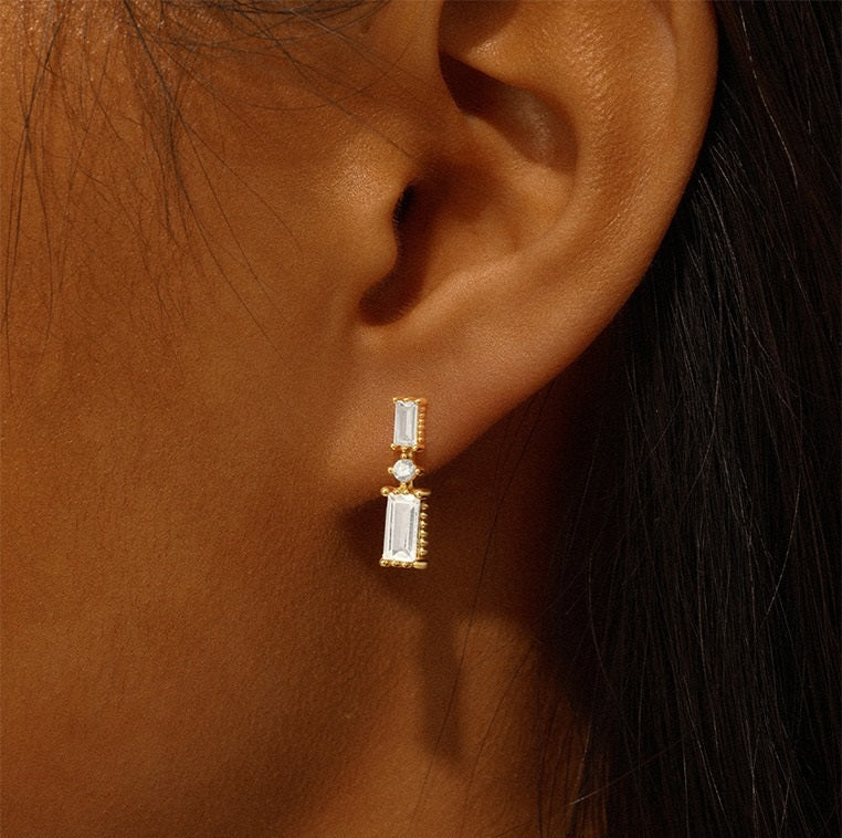 Sitara Emerald Cut Crystal Drops Earring