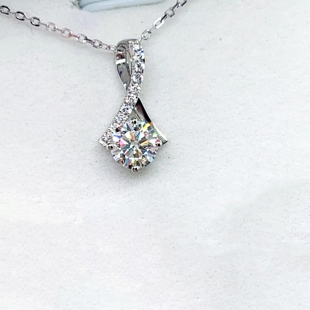 1 Carat Solitaire Drop Moissanite Pendant with Chain in Platinum Overlay Sterling Silver, GRA Certified