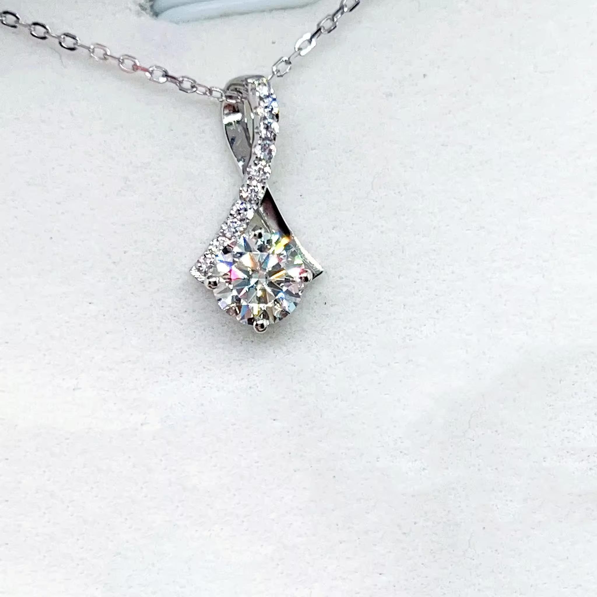 1 Carat Solitaire Drop Moissanite Pendant with Chain in Platinum Overlay Sterling Silver, GRA Certified