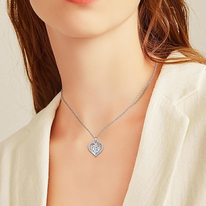 1 Carat Radiant Cut Moissanite in Heart Shaped Pendant with Chain in Platinum Overlay Sterling Silver, GRA Certified