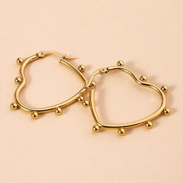 Manya Beaded Heart Hoops | Waterproof 18K Gold