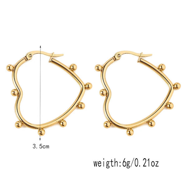 Manya Beaded Heart Hoops | Waterproof 18K Gold