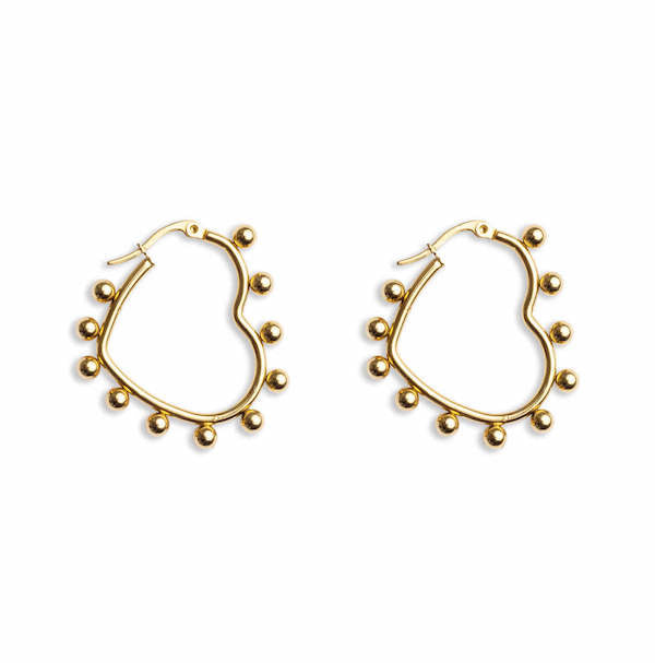 Manya Beaded Heart Hoops | Waterproof 18K Gold