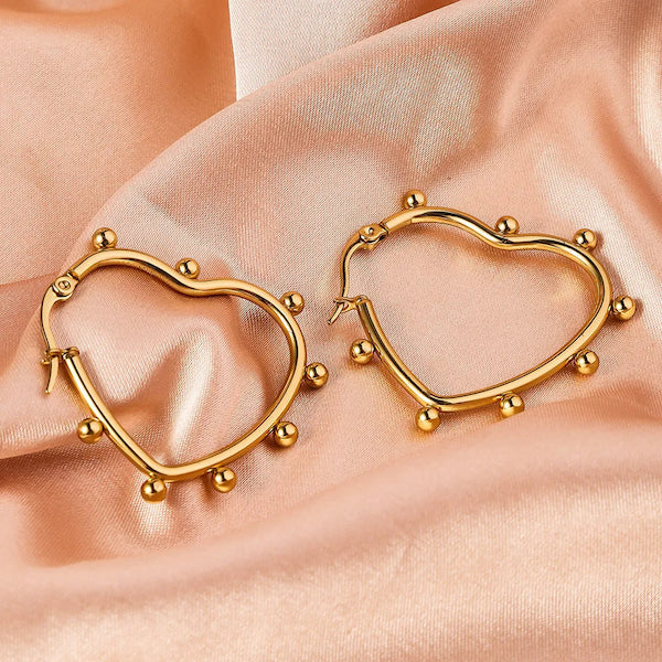 Manya Beaded Heart Hoops | Waterproof 18K Gold