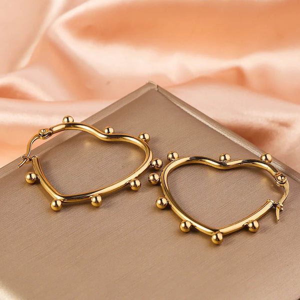 Manya Beaded Heart Hoops | Waterproof 18K Gold