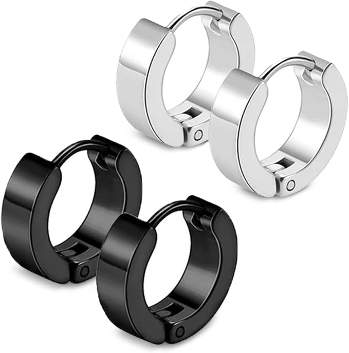 Rimza Huggie Hoops | Waterproof Silver & Black