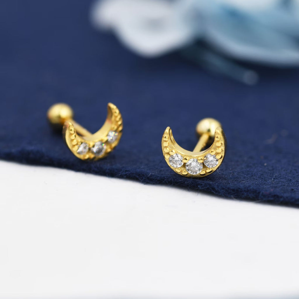 Woodland Moon Shape Screwback Stud- Single Earrings
