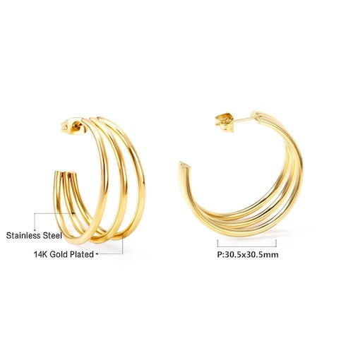 Cleo Trio Statement Hoops | Waterproof 18K Gold & Silver