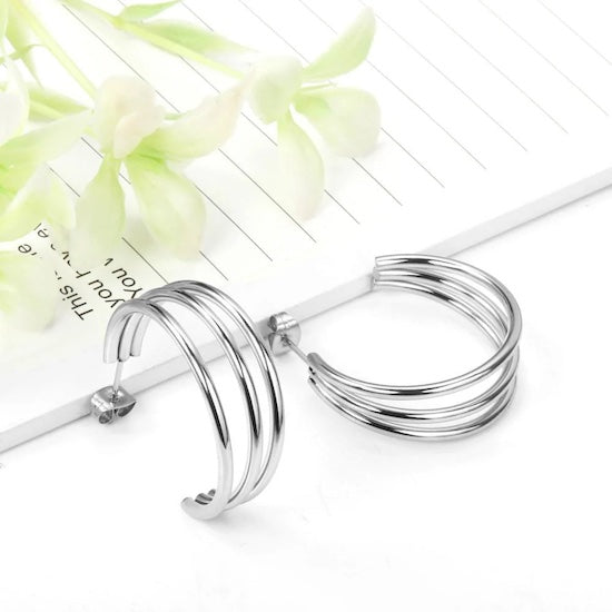 Cleo Trio Statement Hoops | Waterproof 18K Gold & Silver
