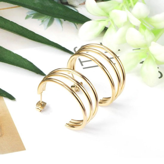 Cleo Trio Statement Hoops | Waterproof 18K Gold & Silver