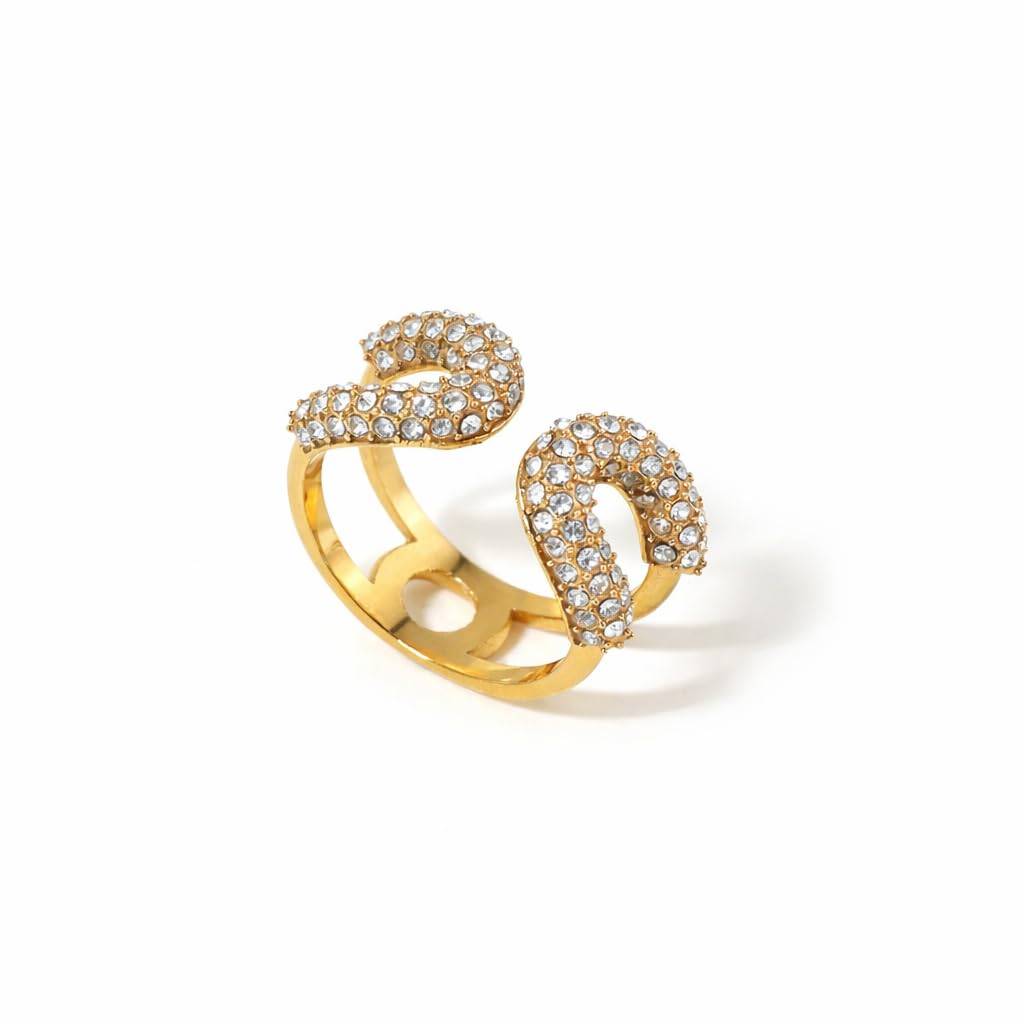 Dual-loop Pavé Crystal Adjustable Ring | Waterproof 18k Gold