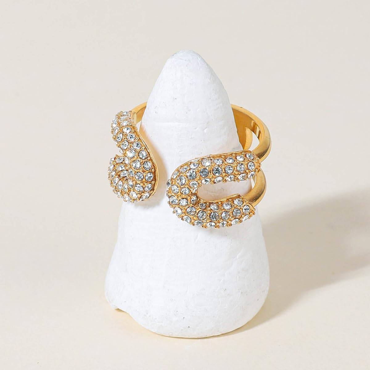 Dual-loop Pavé Crystal Adjustable Ring | Waterproof 18k Gold
