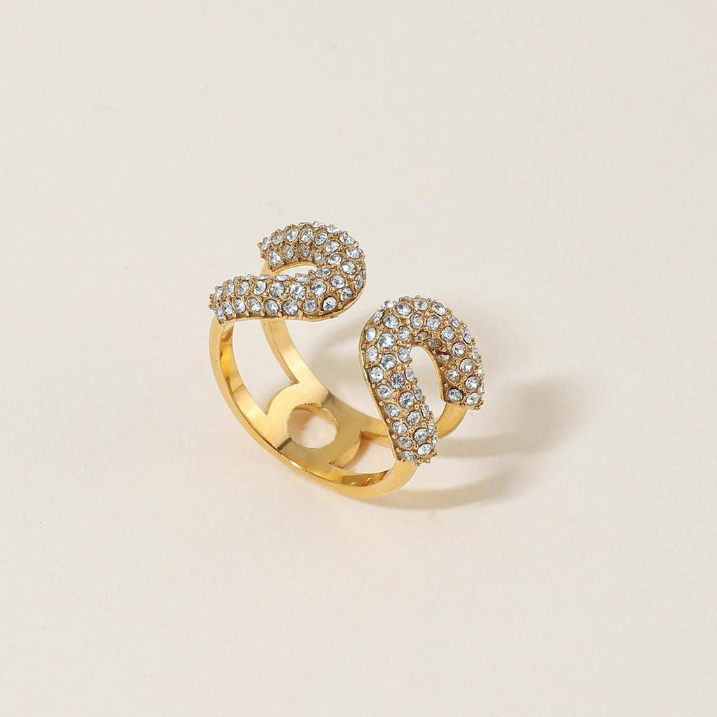 Dual-loop Pavé Crystal Adjustable Ring | Waterproof 18k Gold