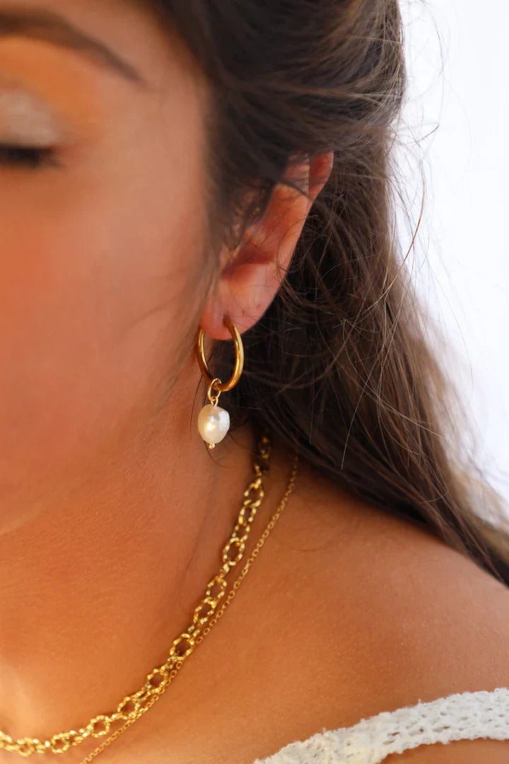 Ray Pearl Hoops Earrings