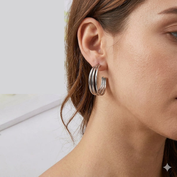Cleo Trio Statement Hoops | Waterproof 18K Gold & Silver