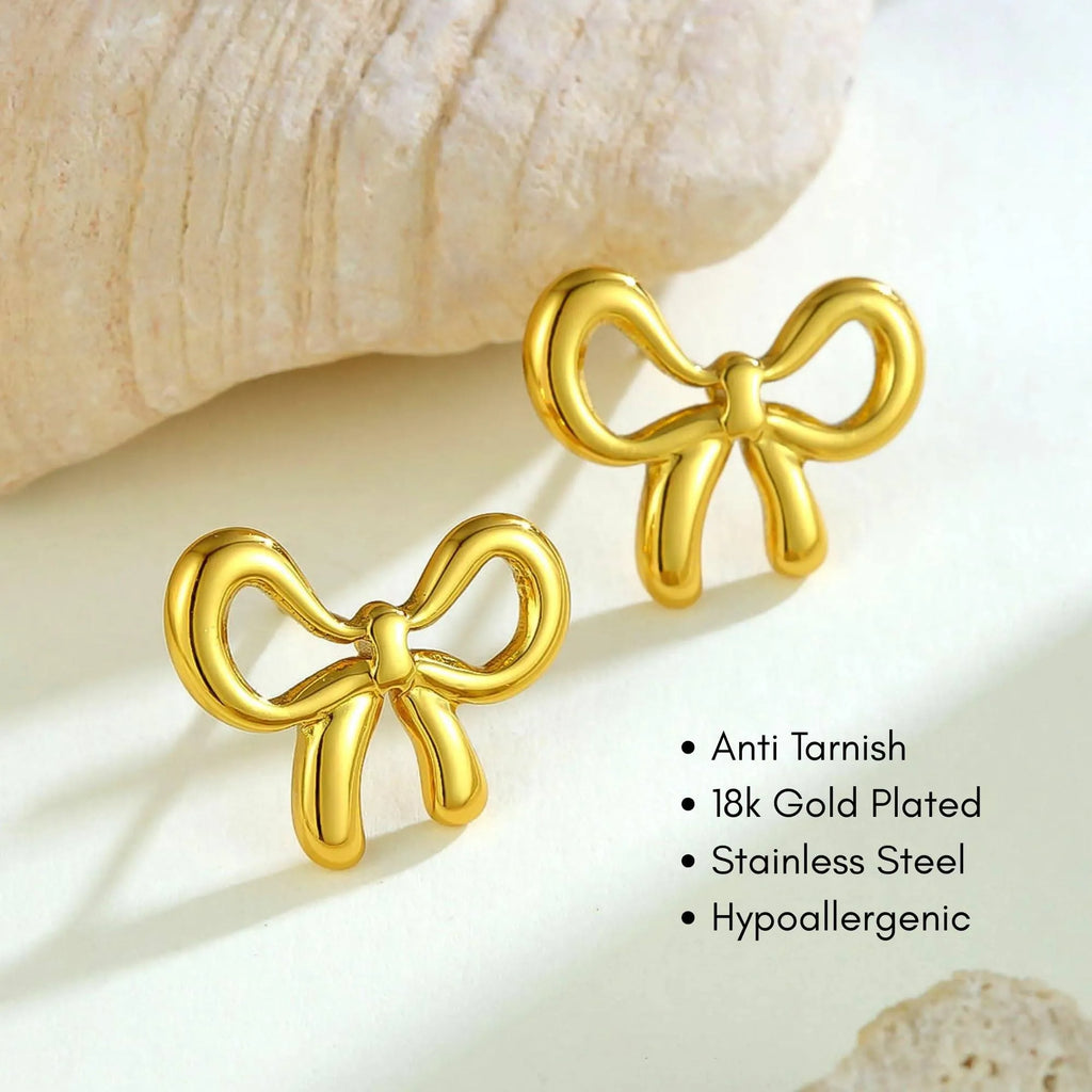 Bettie Bow Tie Stud Earrings | Waterproof 18k Gold