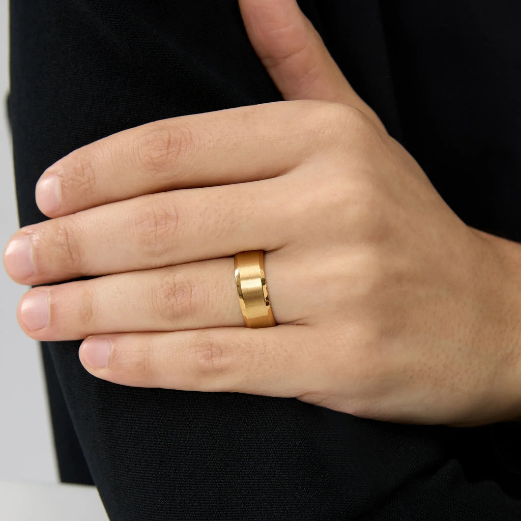 Faye Brushed Plain 8MM Band Ring | Waterproof 18k Gold