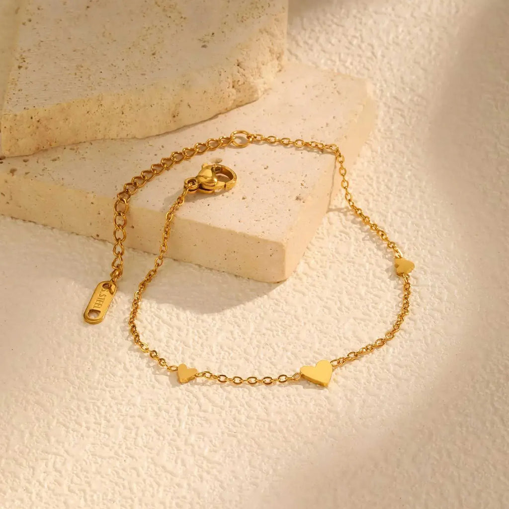 Elowen Heart Trio Bracelet | Waterproof 18k Gold