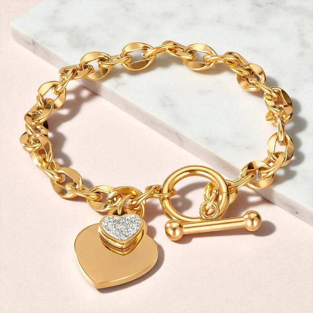 Elysia T-Bar Heart Charm Bracelet | Waterproof 18k Gold