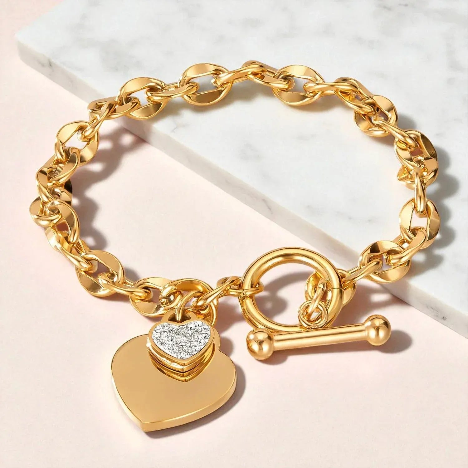 Elysia T-Bar Heart Charm Bracelet | Waterproof 18k Gold