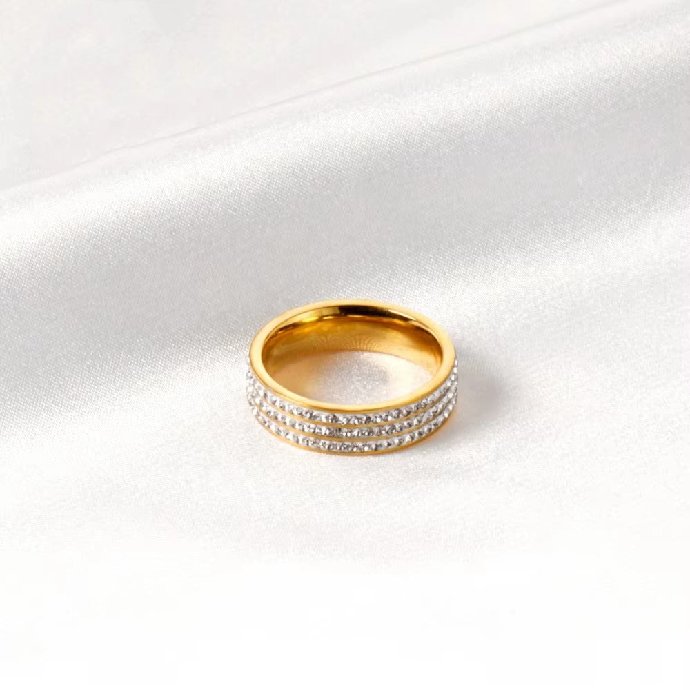 Liah 3 Row Jewelled Band Ring | Waterproof 18K Gold