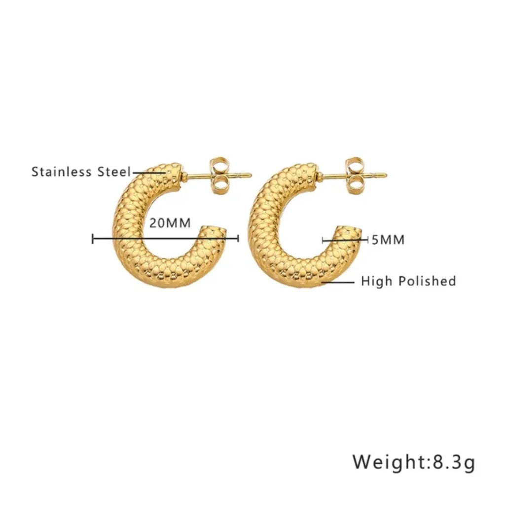 Ariana Textured Hoop Earrings | Waterproof 18k Gold