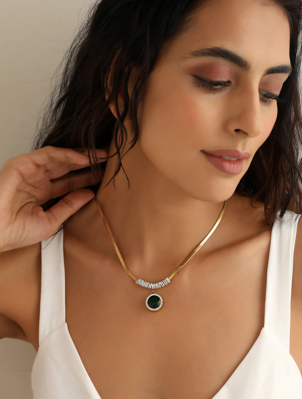 Esmira Emerald Snake Chain Necklace | Waterproof 18k Gold