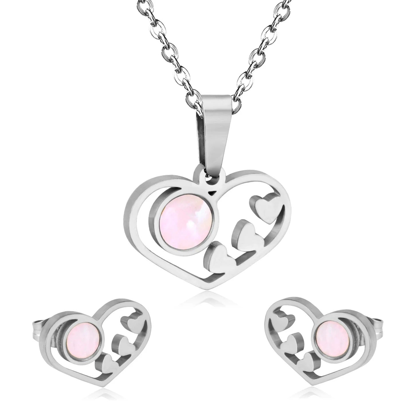 Naome Luminous Pearl Inset Heart Set | Buy Set or Individual
