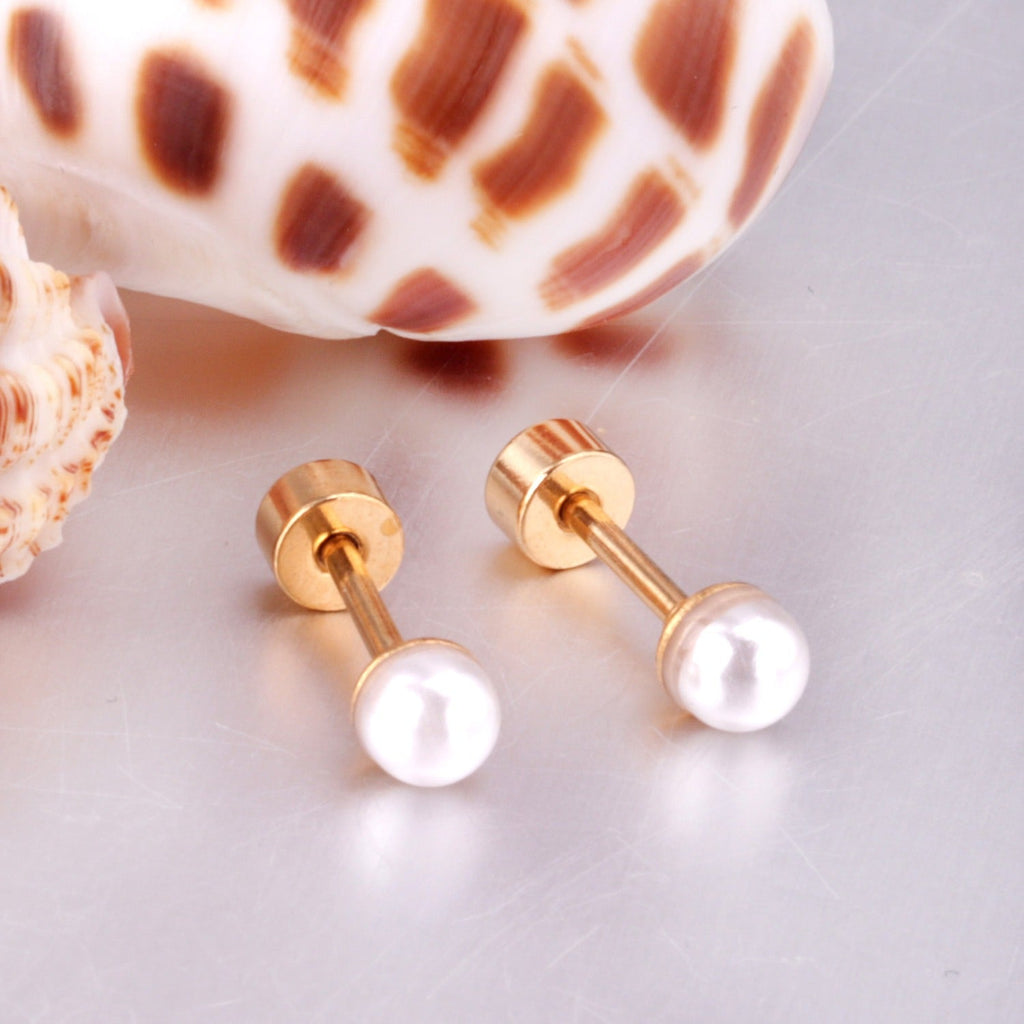 Timeless Pearl Secure Screw-Back Studs suitable for lobe, helix & multiple ear piercings