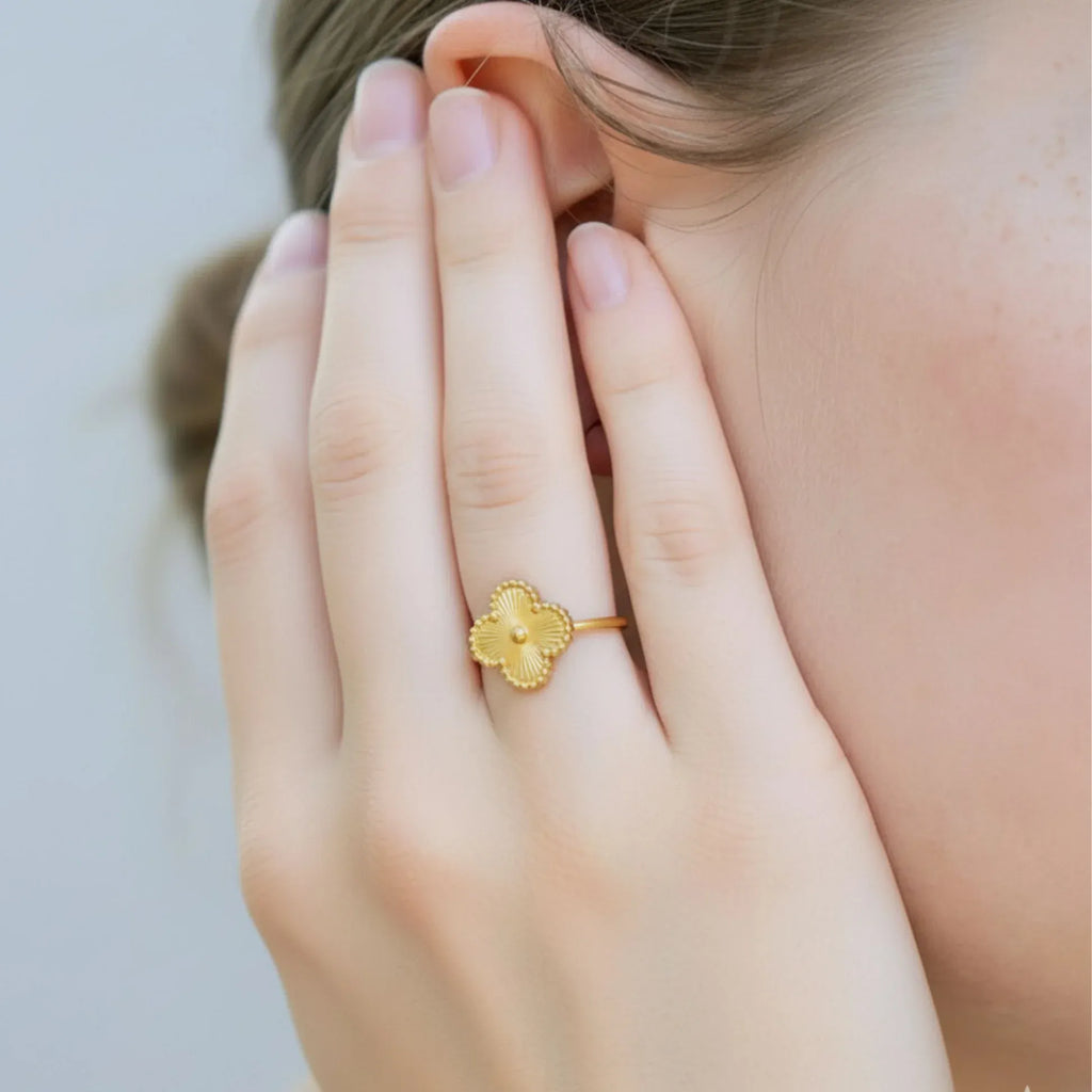 Alora Four-Leaf Gold Clover Adjustable Ring | Waterproof 18k Gold