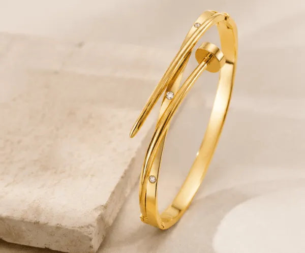 Kiki Crystal Nail Hinged Bangle Bracelet | Waterproof 18k Gold & Silver