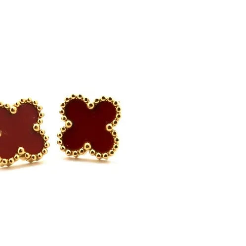 Alora Four-Leaf Red Clover Stud Earrings | Waterproof 18k Gold