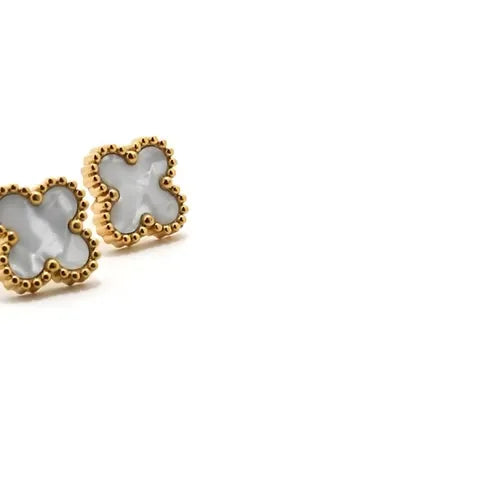Alora Four-Leaf White Clover Stud Earrings | Waterproof 18k Gold