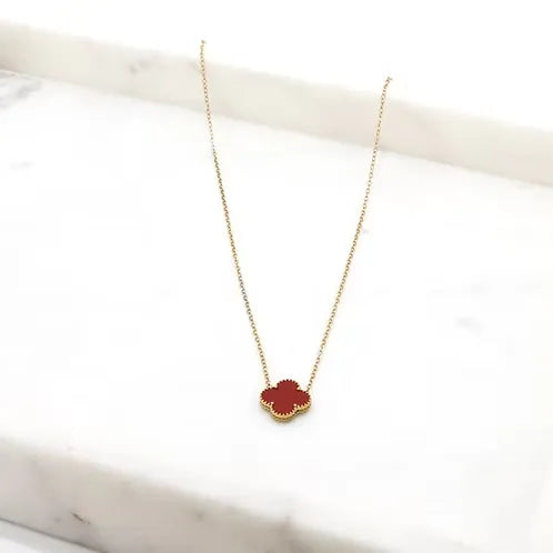 Alora Four-Leaf Red Clover Necklace | Waterproof 18k Gold