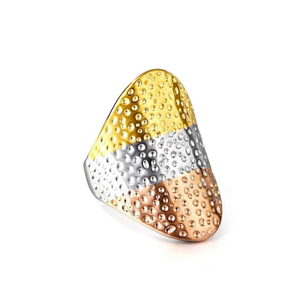 Lea Three tone Hammered Ring | Waterproof 18K Gold Size-7 Clearance