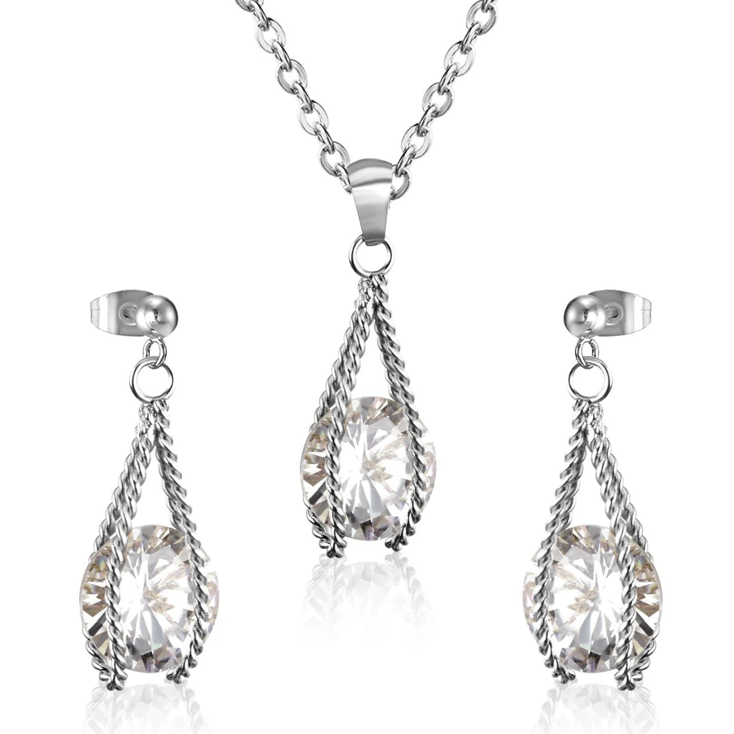 Layla Teardrop Caged Brilliant Crystal Set | Buy Set or Individual