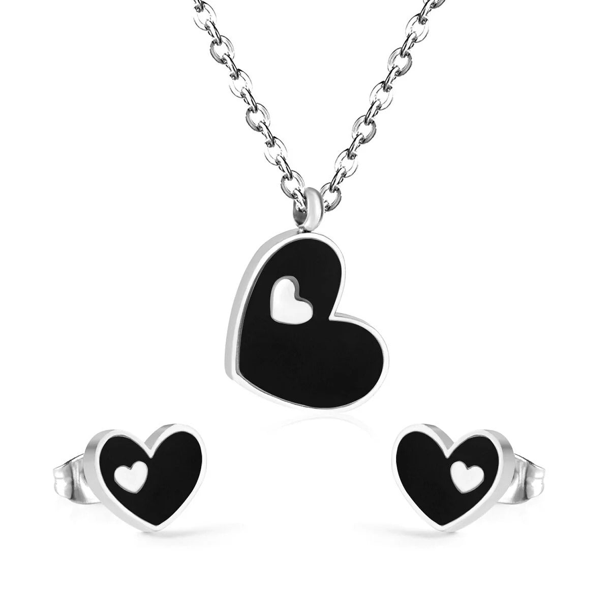 Juno Midnight Enamel Inset Heart Set| Buy Set or Individual