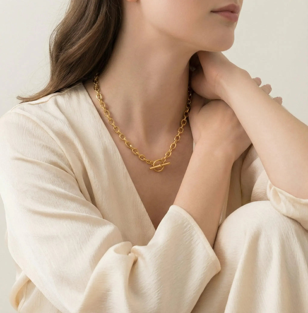 Caroline Toggle Bar Necklace 6MM | Waterproof 18k Gold