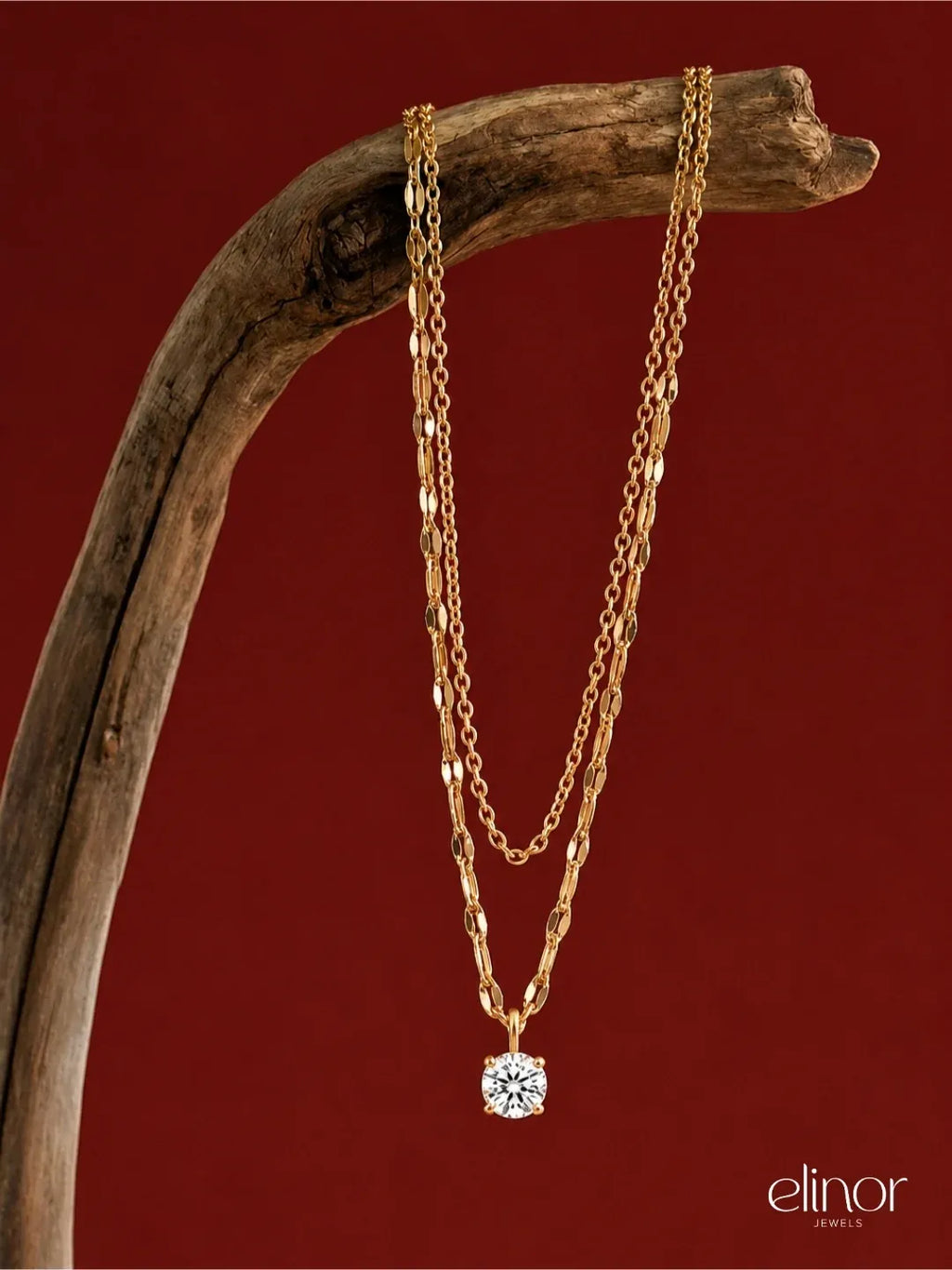 Beryl Solitaire Crystal Double Layer Necklace | Waterproof 18k Gold