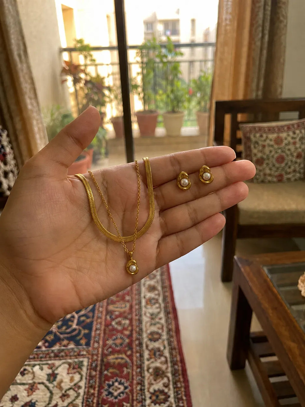 Blaire Pearl Double Chain Necklace | Waterproof 18k Gold